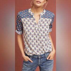 Anthropologie Maeve Floral Mixed Print 3/4 Sleeves High Low Hem Top
Size:M Boho